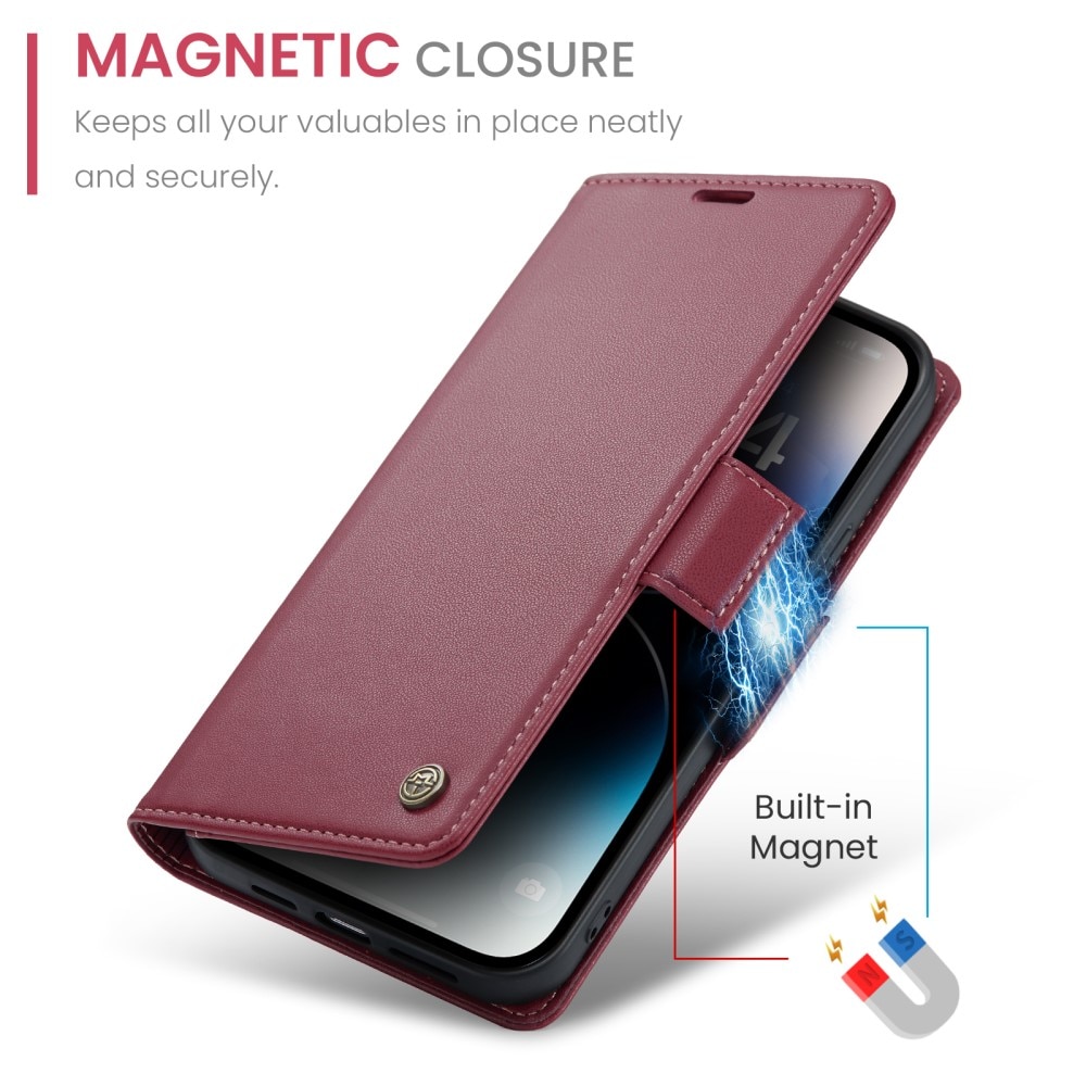 Étui portefeuille mince anti-RFID iPhone 15 Pro Max, Rouge