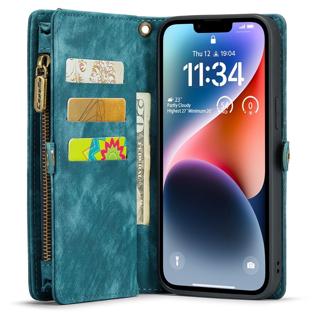 Étui portefeuille multi-cartes iPhone 15 Pro Max, bleu