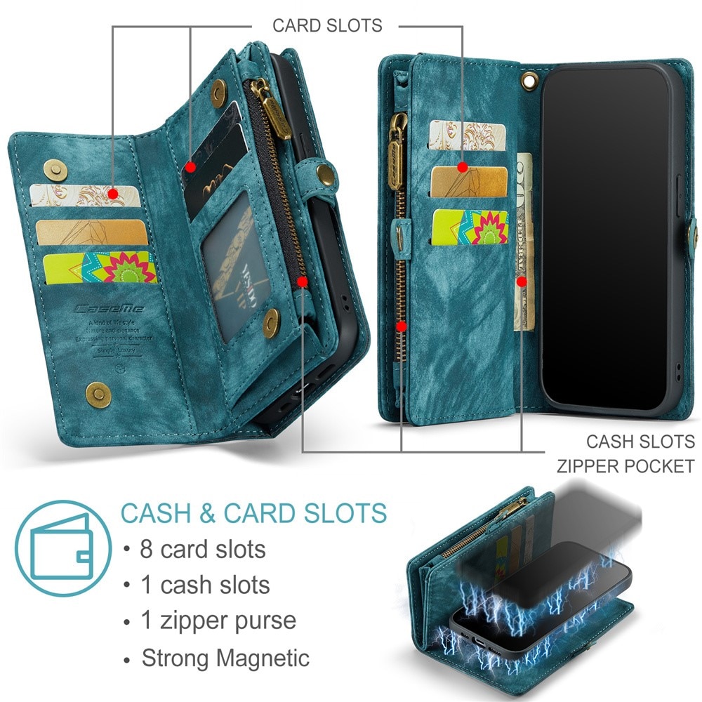 Étui portefeuille multi-cartes iPhone 15 Pro Max, bleu