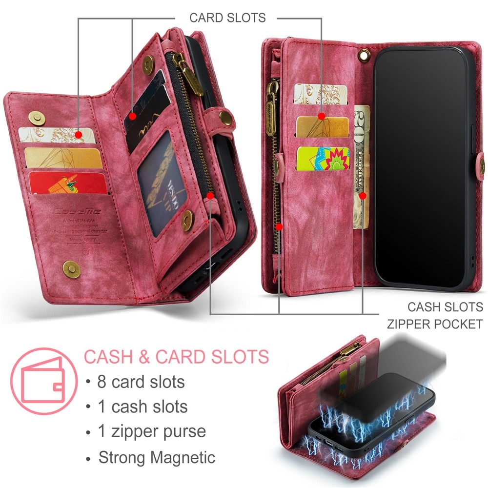 Étui portefeuille multi-cartes iPhone 15 Pro, rouge