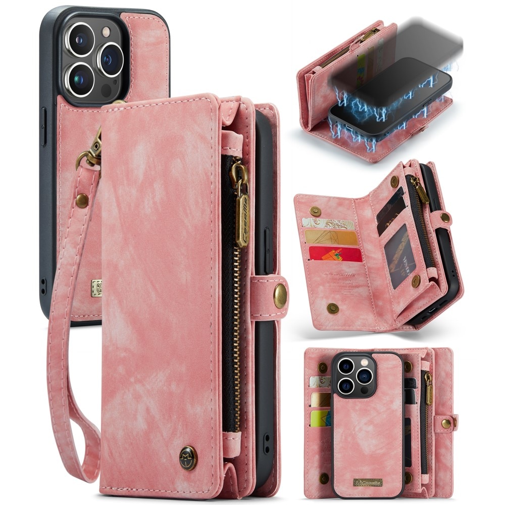 Étui portefeuille multi-cartes iPhone 15 Pro, rose