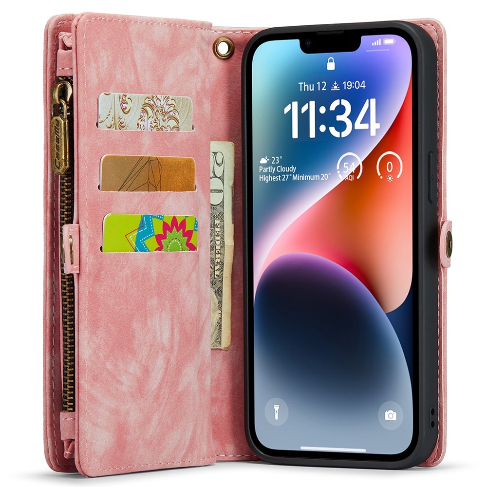 Étui portefeuille multi-cartes iPhone 15 Pro, rose