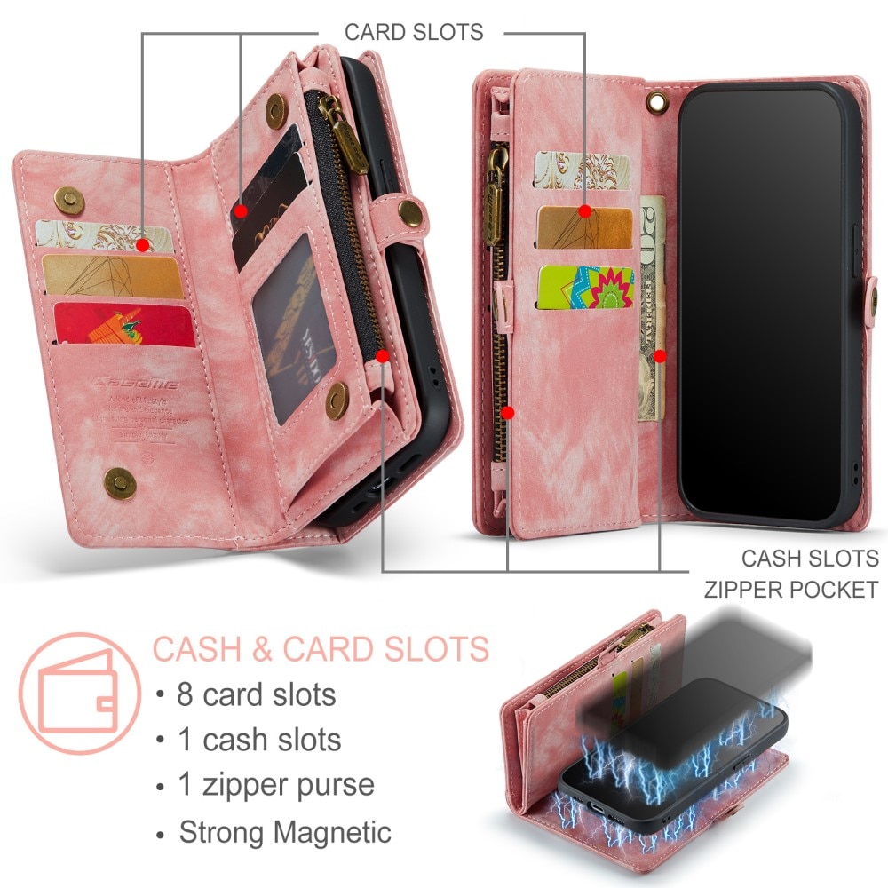 Étui portefeuille multi-cartes iPhone 15 Pro, rose