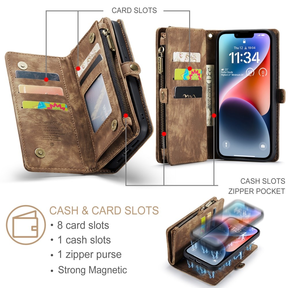 Étui portefeuille multi-cartes iPhone 15, marron