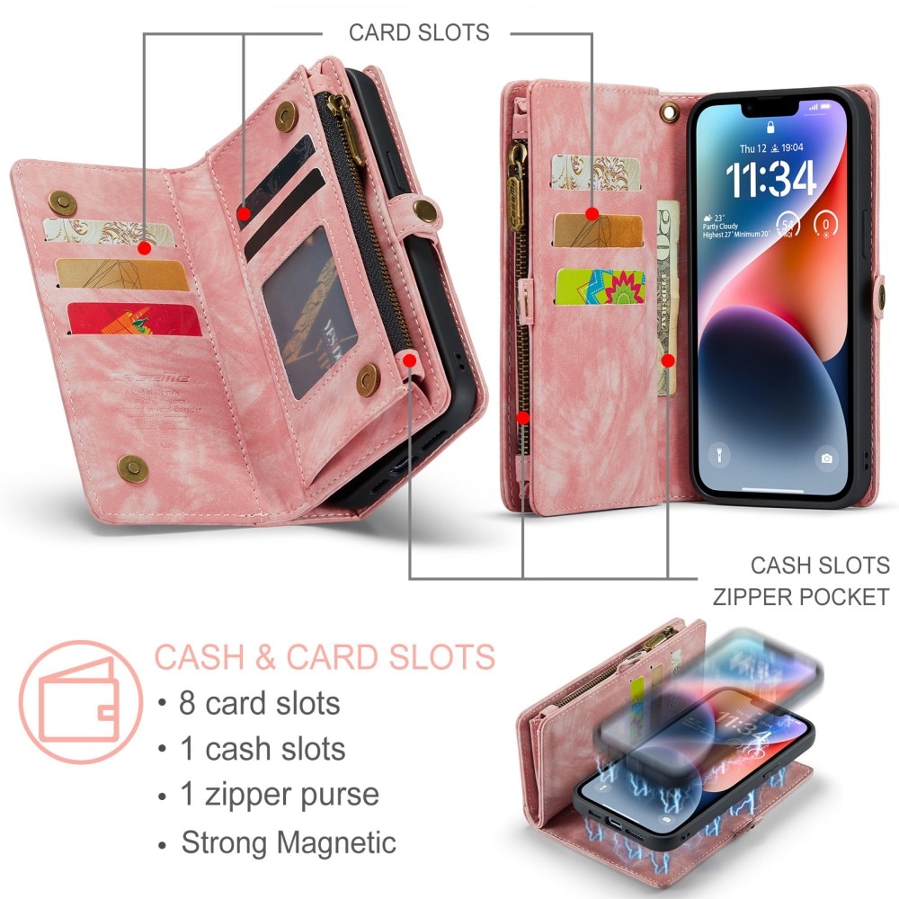 Étui portefeuille multi-cartes iPhone 15 Plus, rose