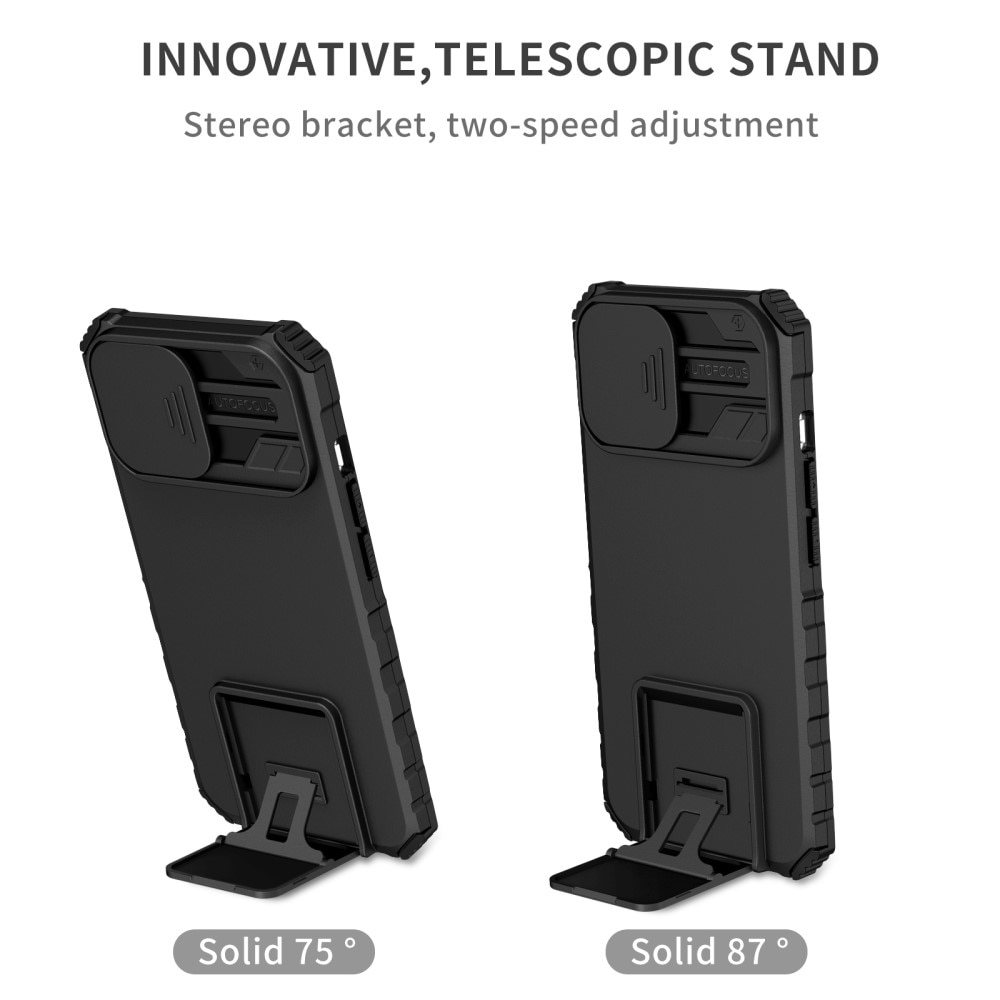 Coque Kickstand avec Protège Caméra iPhone 15, Noir