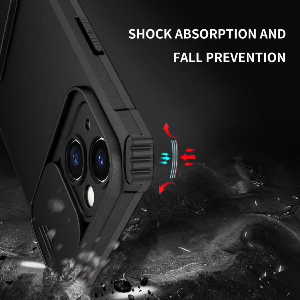 Coque Kickstand avec Protège Caméra iPhone 15, Noir