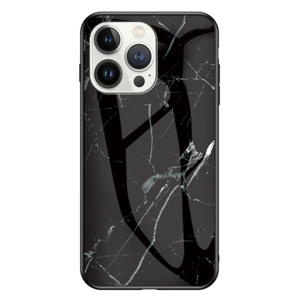 Coque en verre trempé iPhone 15, marbre noir