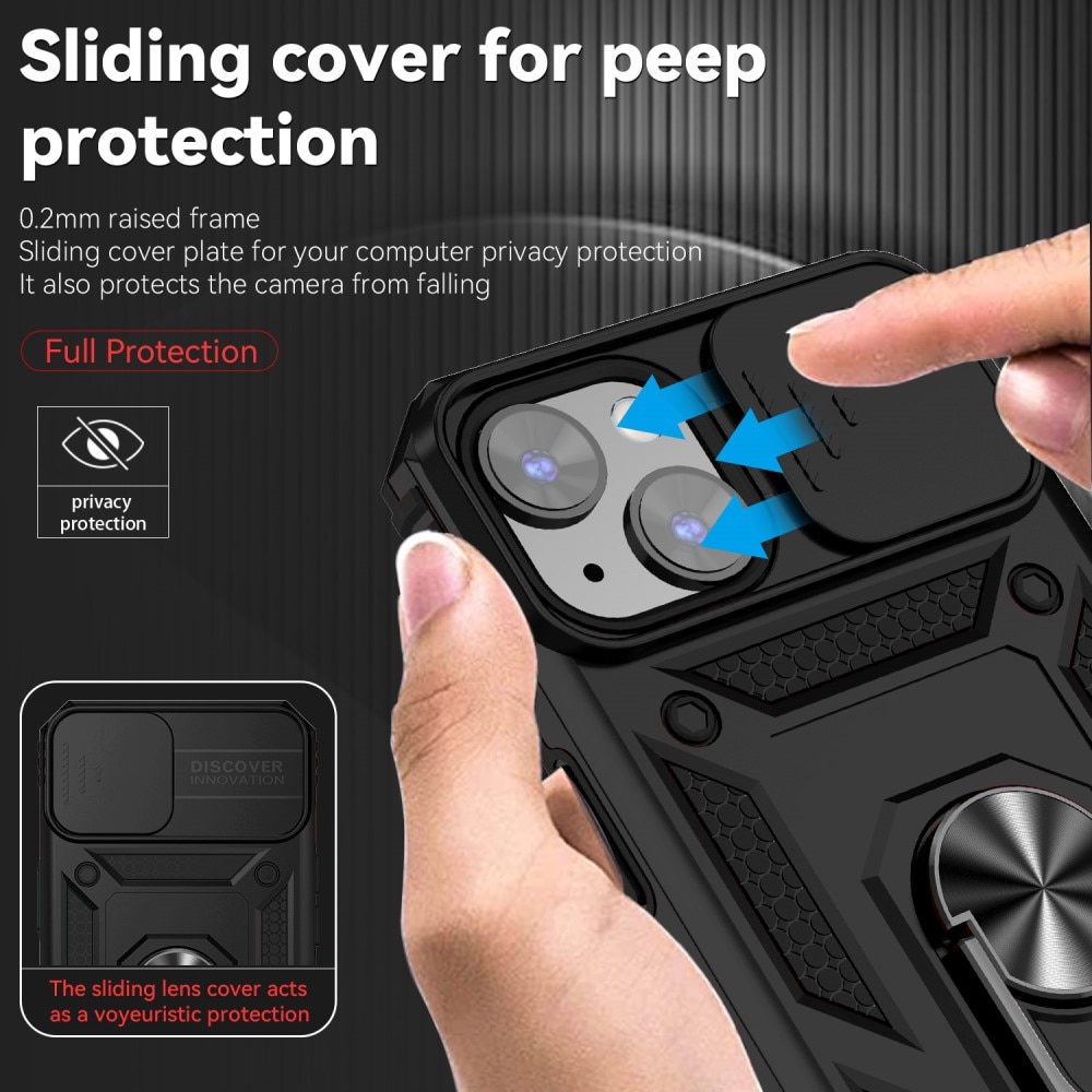 Coque Hybride Ring avec Protège Caméra iPhone 15, Noir