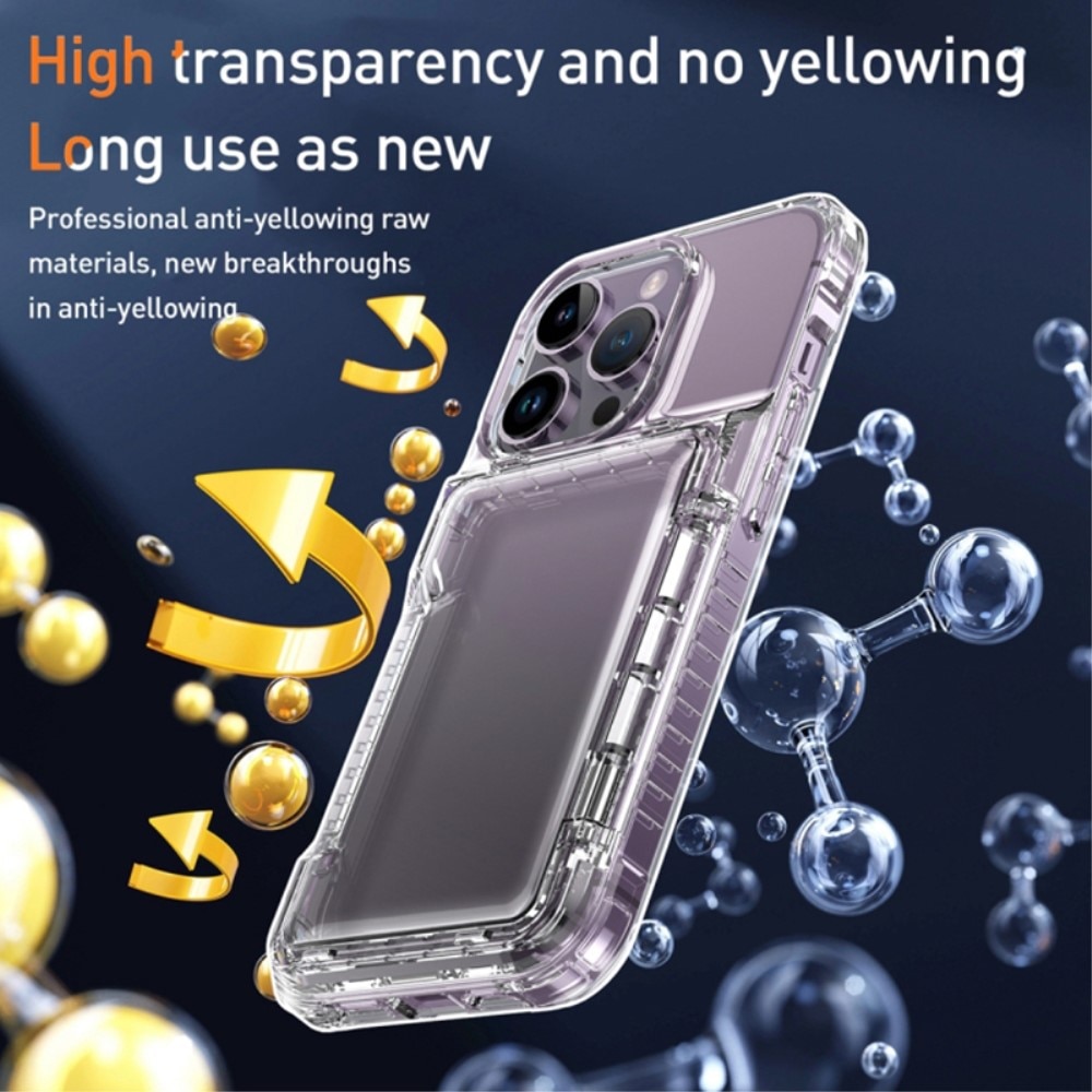 Coque hybride Kickstand à cartes iPhone 15 Pro, transparent