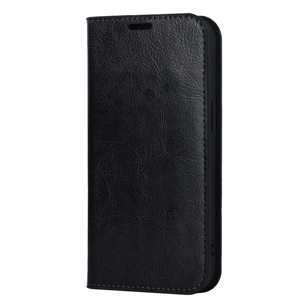 Coque portefeuille en cuir Veritable iPhone 15 Plus, noir