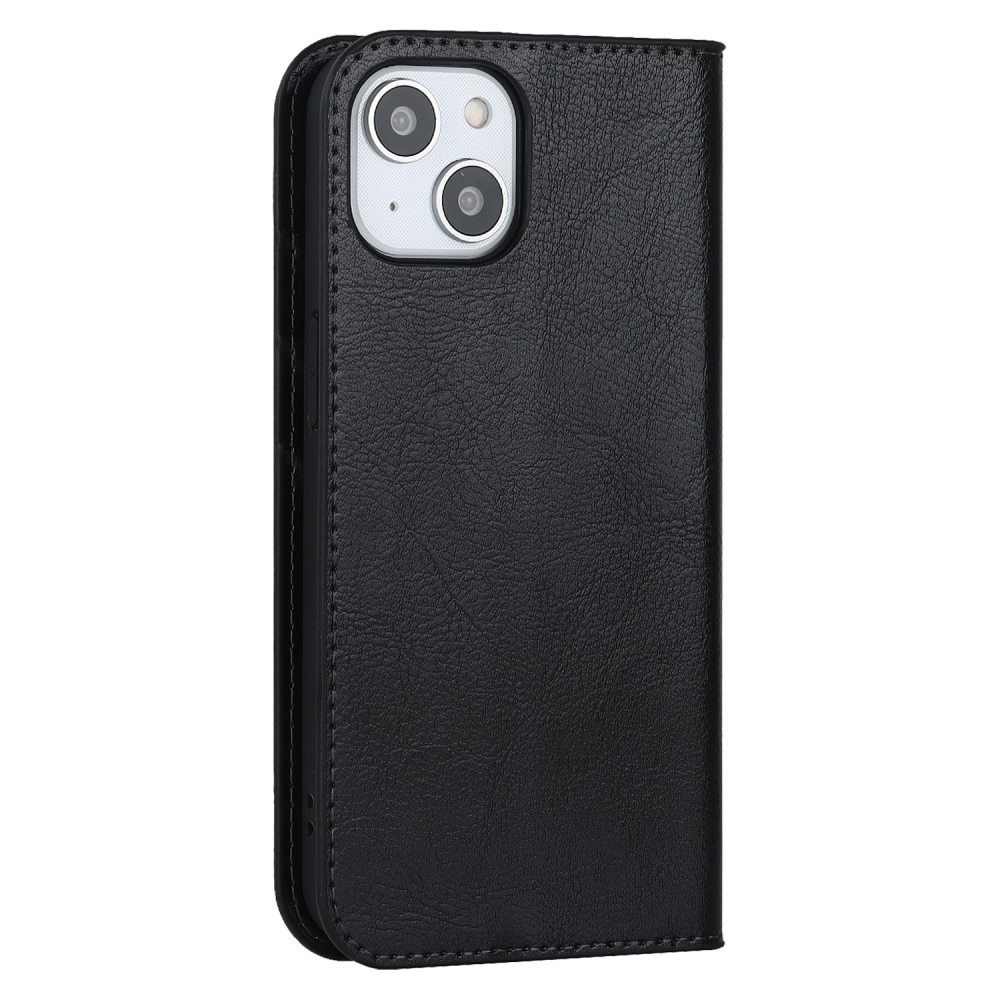 Coque portefeuille en cuir Veritable iPhone 15 Plus, noir