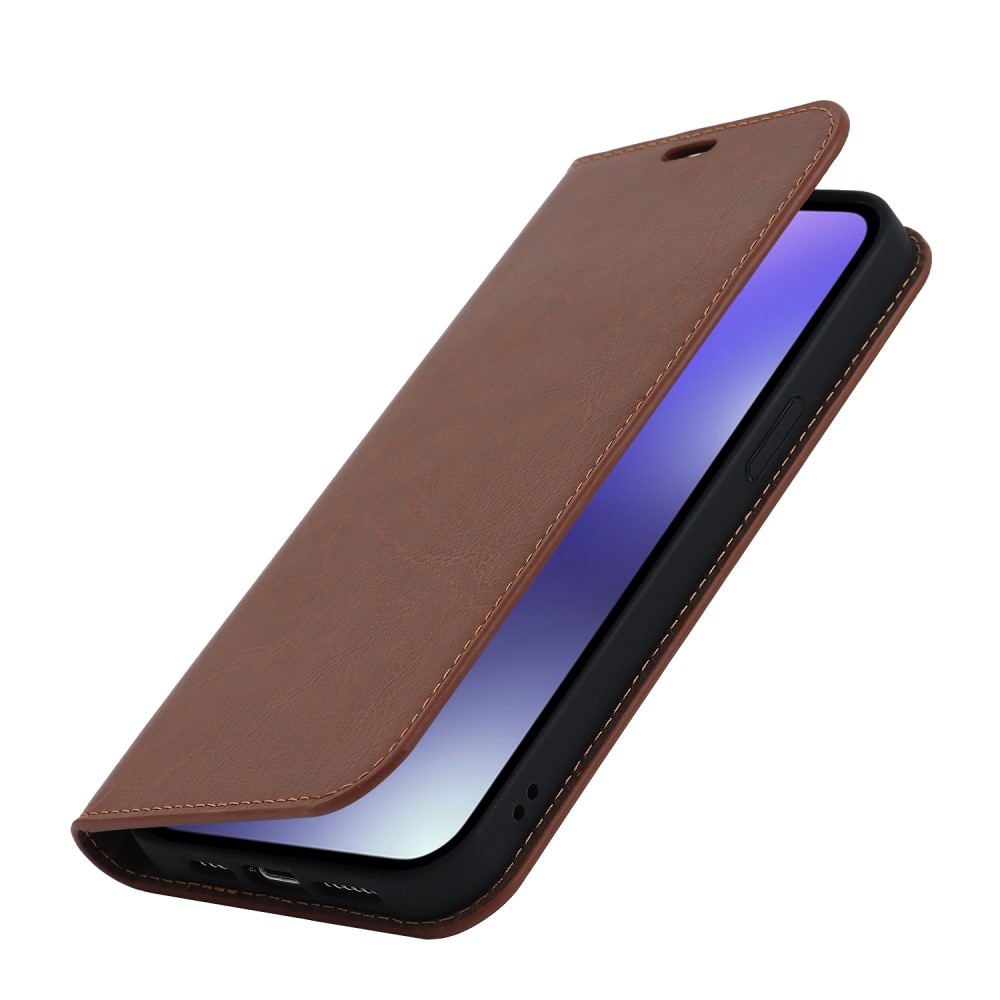 Coque portefeuille en cuir Veritable iPhone 15 Pro Max, marron