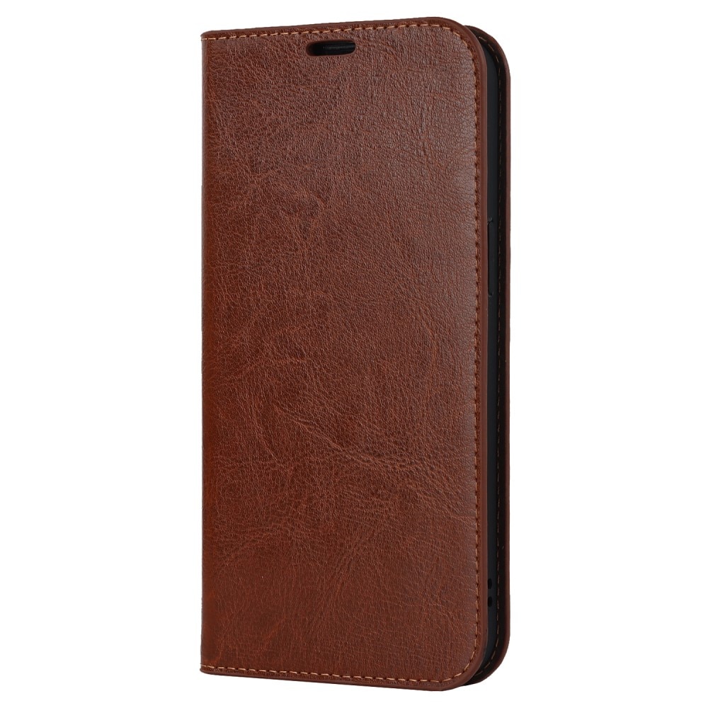 Coque portefeuille en cuir Veritable iPhone 15 Pro Max, marron