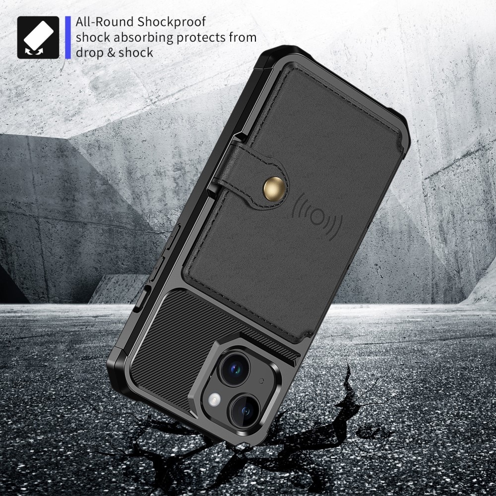 Coque porte-cartes Tough Multi-slot iPhone 15, noir