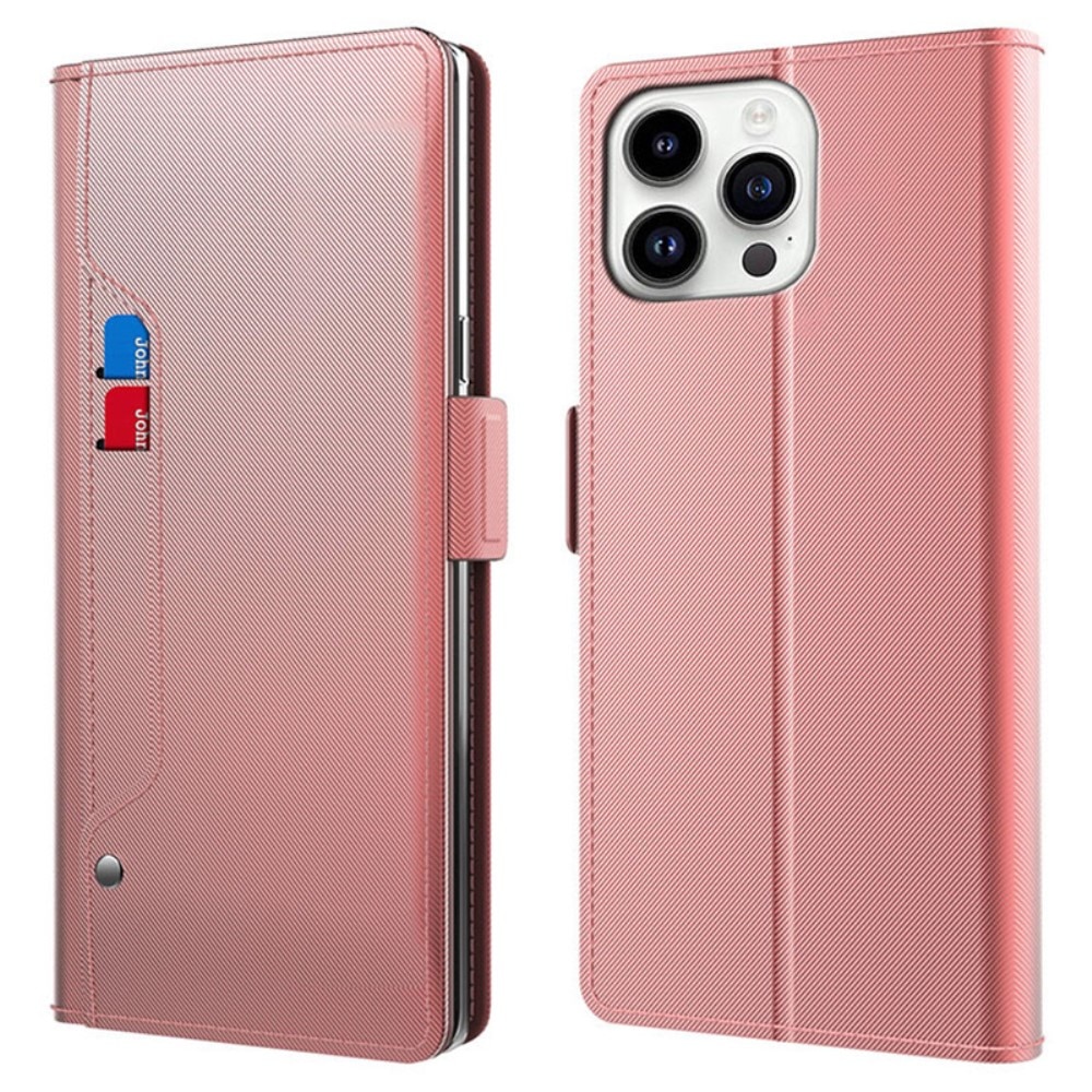 Étui portefeuille Miroir iPhone 15 Pro rose doré