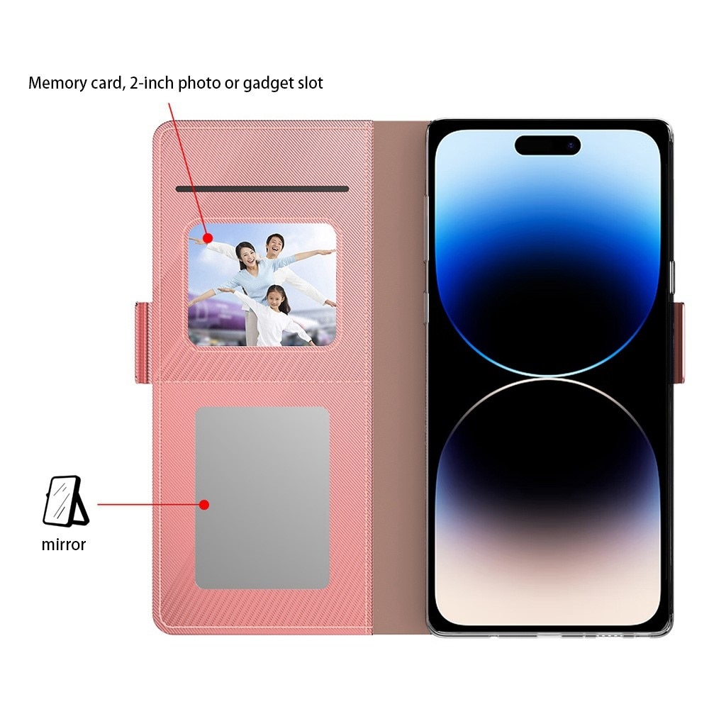 Étui portefeuille Miroir iPhone 15 Pro rose doré