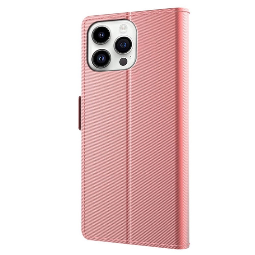 Étui portefeuille Miroir iPhone 15 Pro rose doré