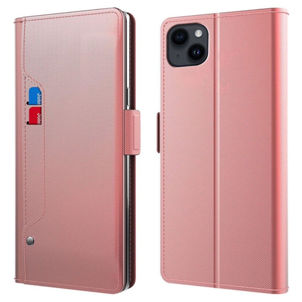 Étui portefeuille Miroir iPhone 15 rose doré