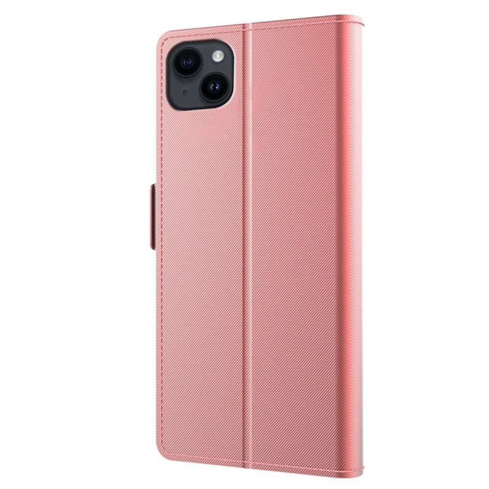 Étui portefeuille Miroir iPhone 15 rose doré