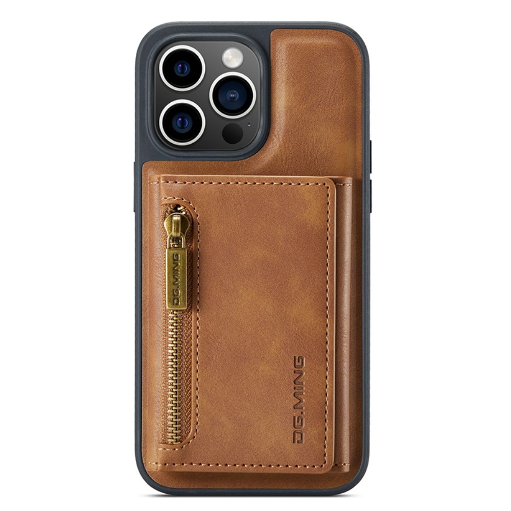 Coque Magnetic Card Slot Zipper iPhone 15 Pro Max, Cognac