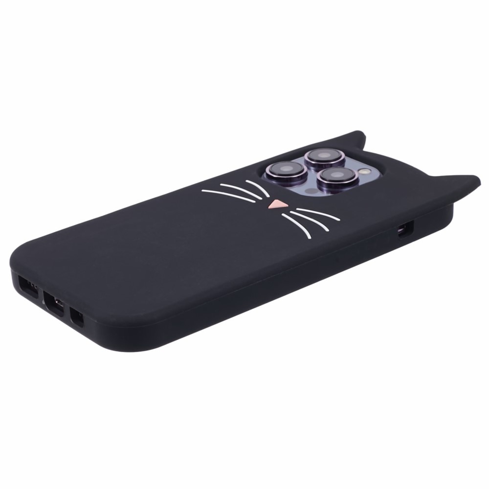 Coque en silicone Chat iPhone 15 Pro, noir