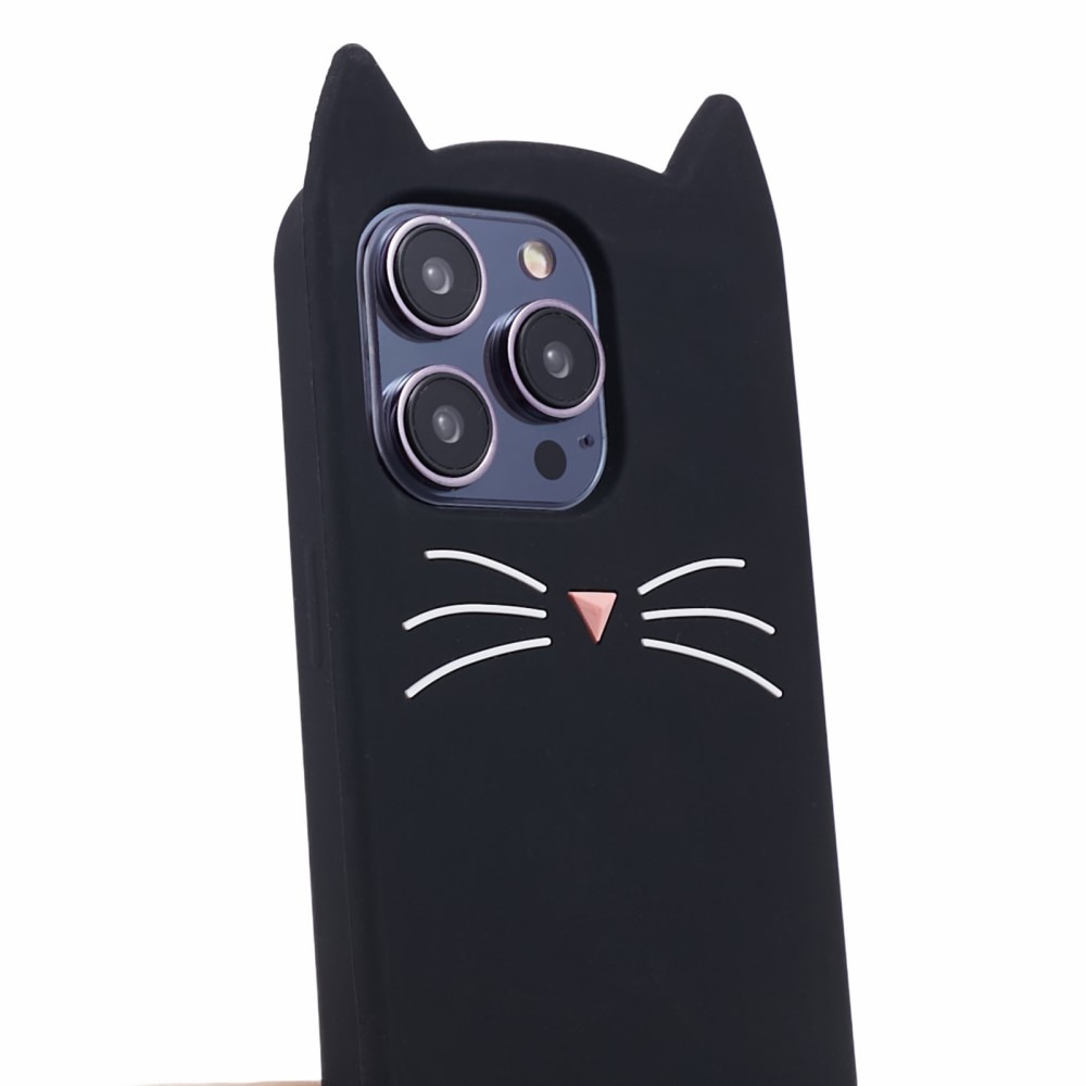 Coque en silicone Chat iPhone 15 Pro, noir