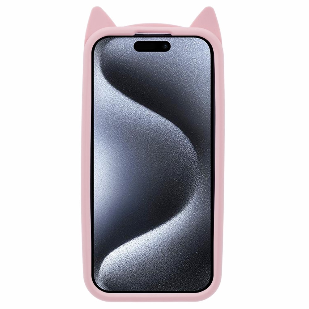 Coque en silicone Chat iPhone 15 Pro, rose