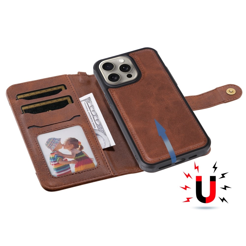 Magnet Leather Wallet iPhone 15 Pro Max marron