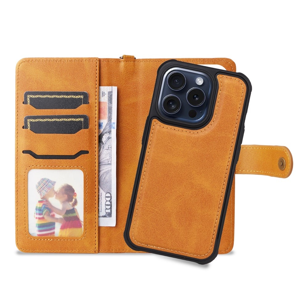 Magnet Leather Wallet iPhone 15 Pro, Cognac