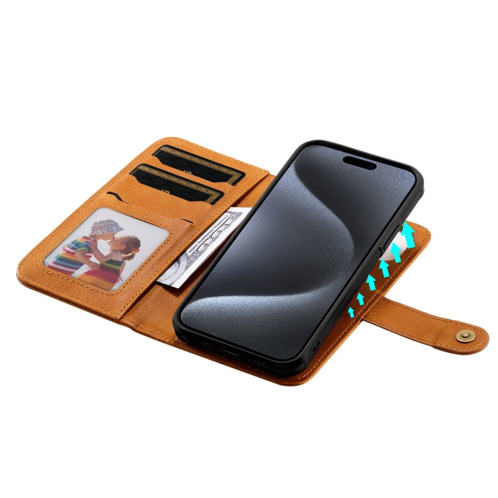 Magnet Leather Wallet iPhone 15 Pro, Cognac