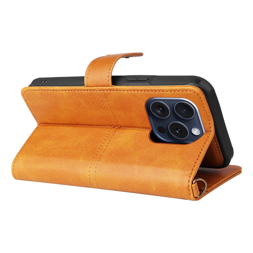 Magnet Leather Wallet iPhone 15 Pro, Cognac