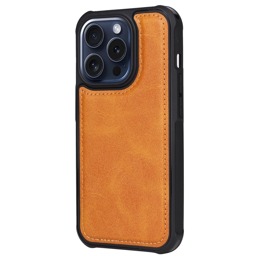 Magnet Leather Wallet iPhone 15 Pro, Cognac