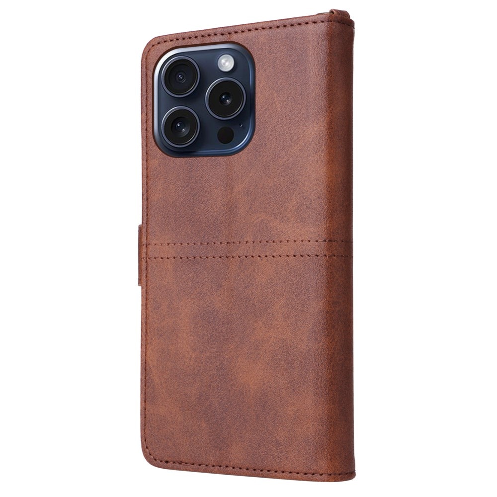 Magnet Leather Wallet iPhone 15 Pro, marron