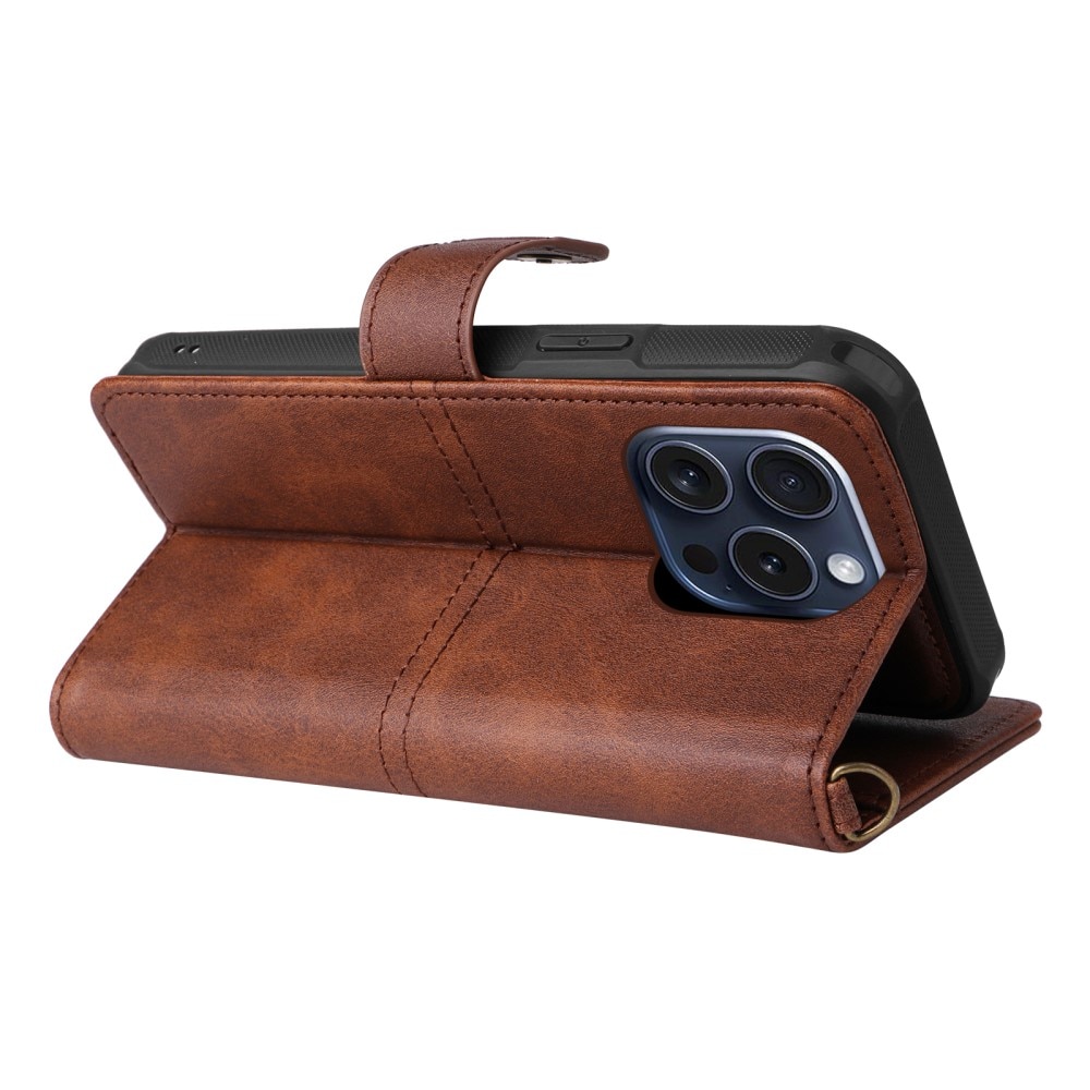 Magnet Leather Wallet iPhone 15 Pro, marron