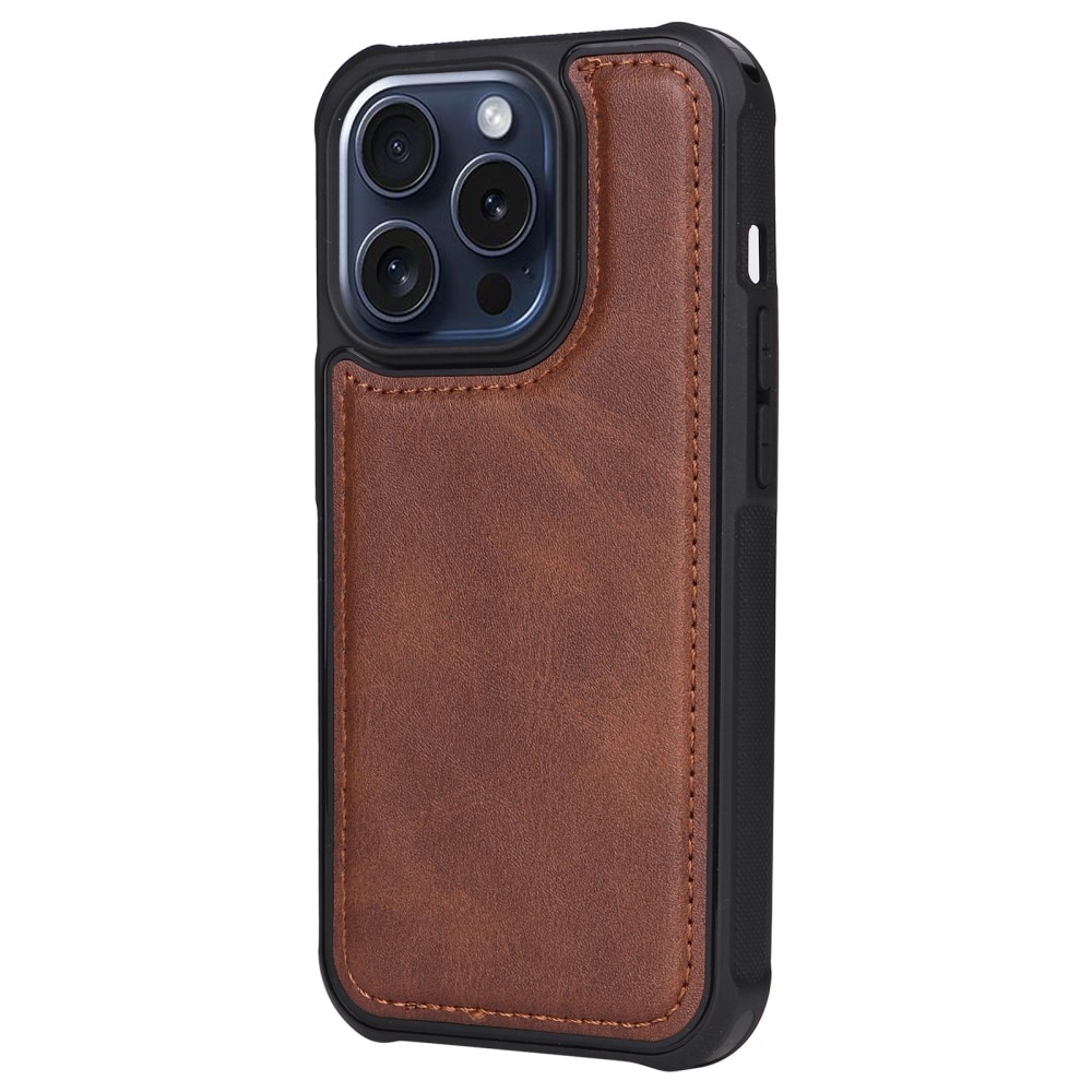 Magnet Leather Wallet iPhone 15 Pro, marron