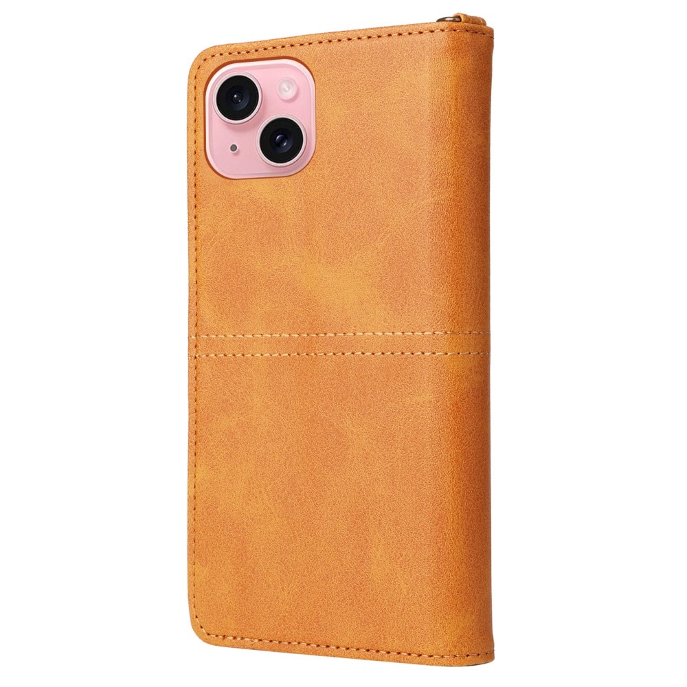 Magnet Leather Wallet iPhone 15, Cognac