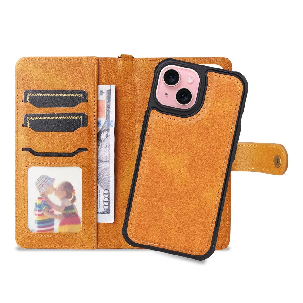 Magnet Leather Wallet iPhone 15, Cognac