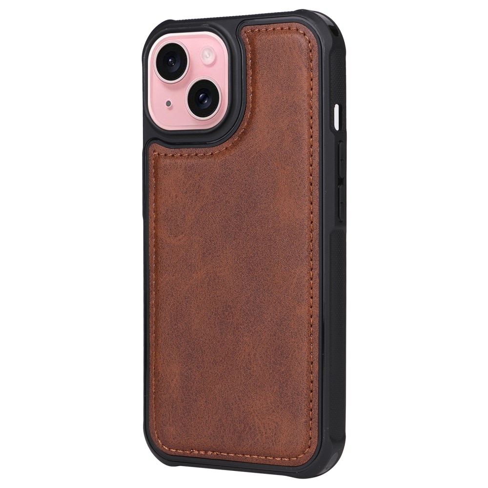 Magnet Leather Wallet iPhone 15, marron