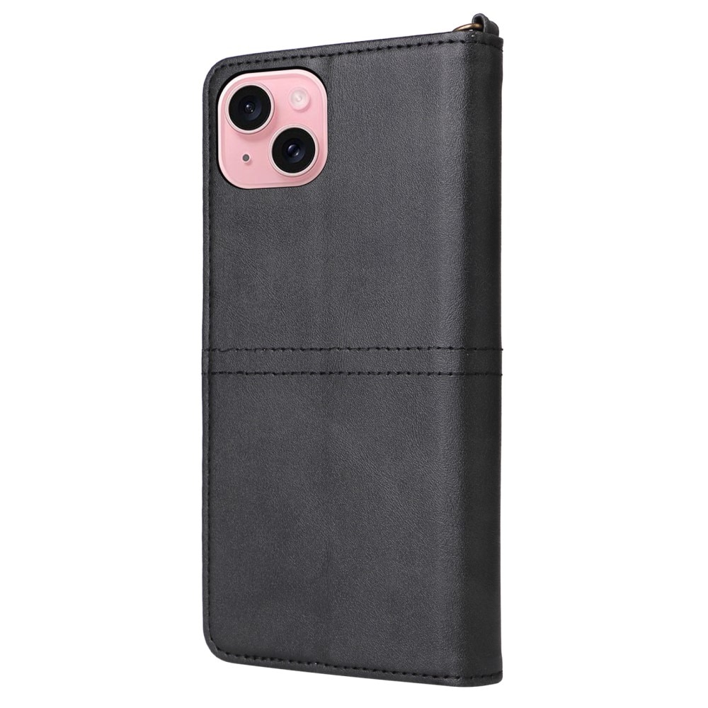 Magnet Leather Wallet iPhone 15, noir