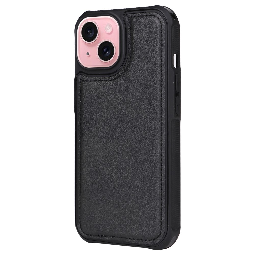 Magnet Leather Wallet iPhone 15, noir