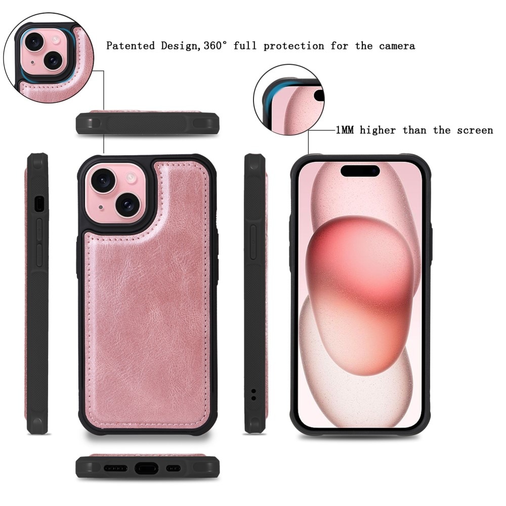 Magnet Leather Multi Wallet iPhone 15, rose