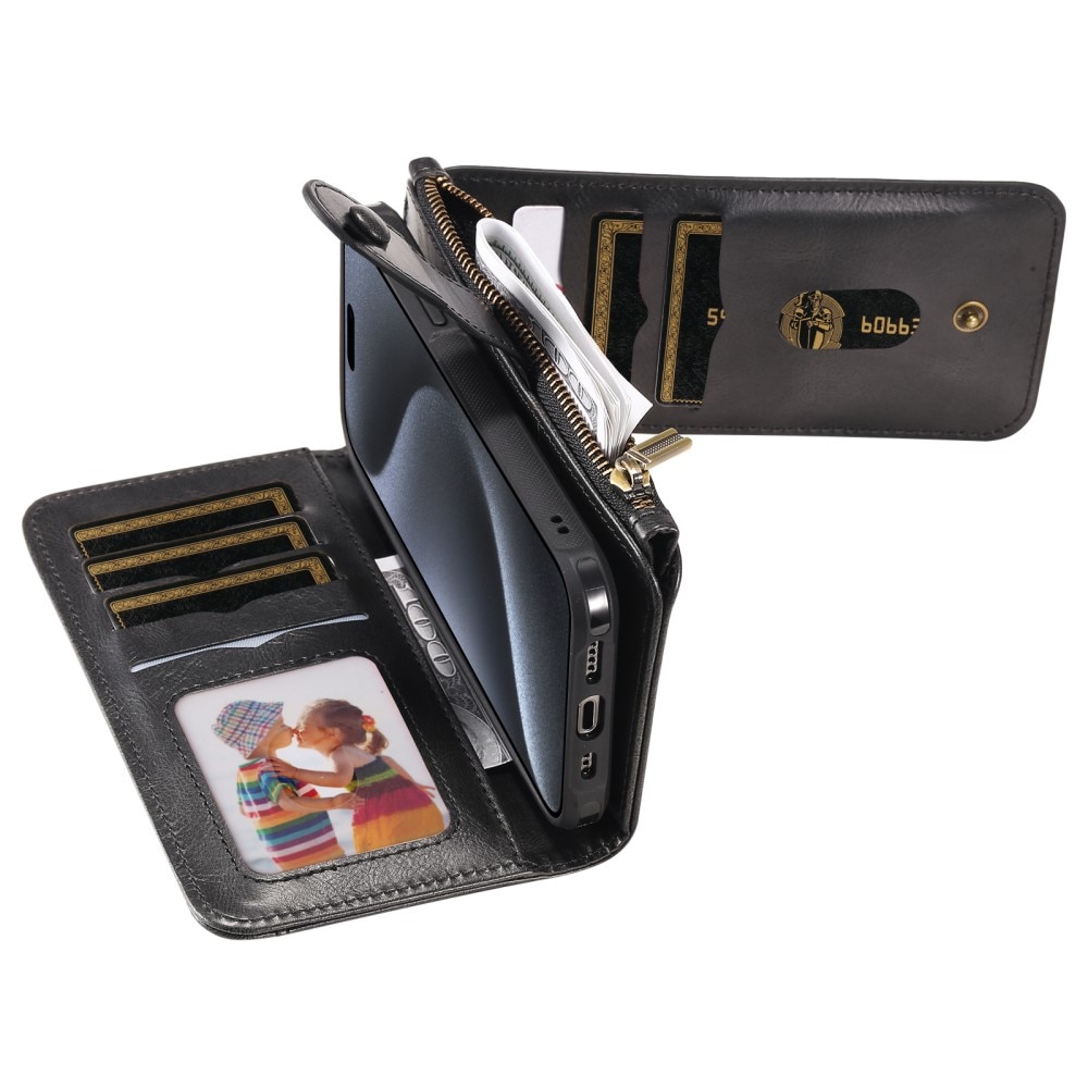 Magnet Leather Multi Wallet iPhone 15 Pro, noir