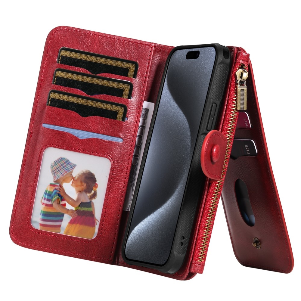 Magnet Leather Multi Wallet iPhone 15 Pro, rouge