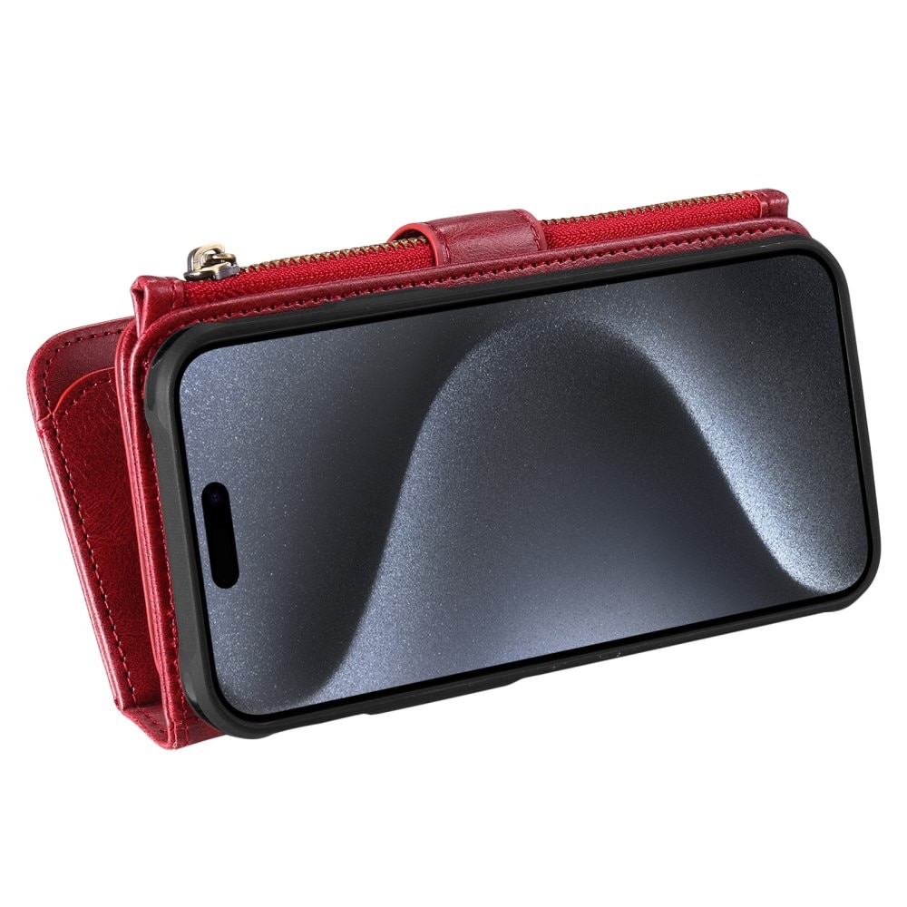 Magnet Leather Multi Wallet iPhone 15 Pro, rouge