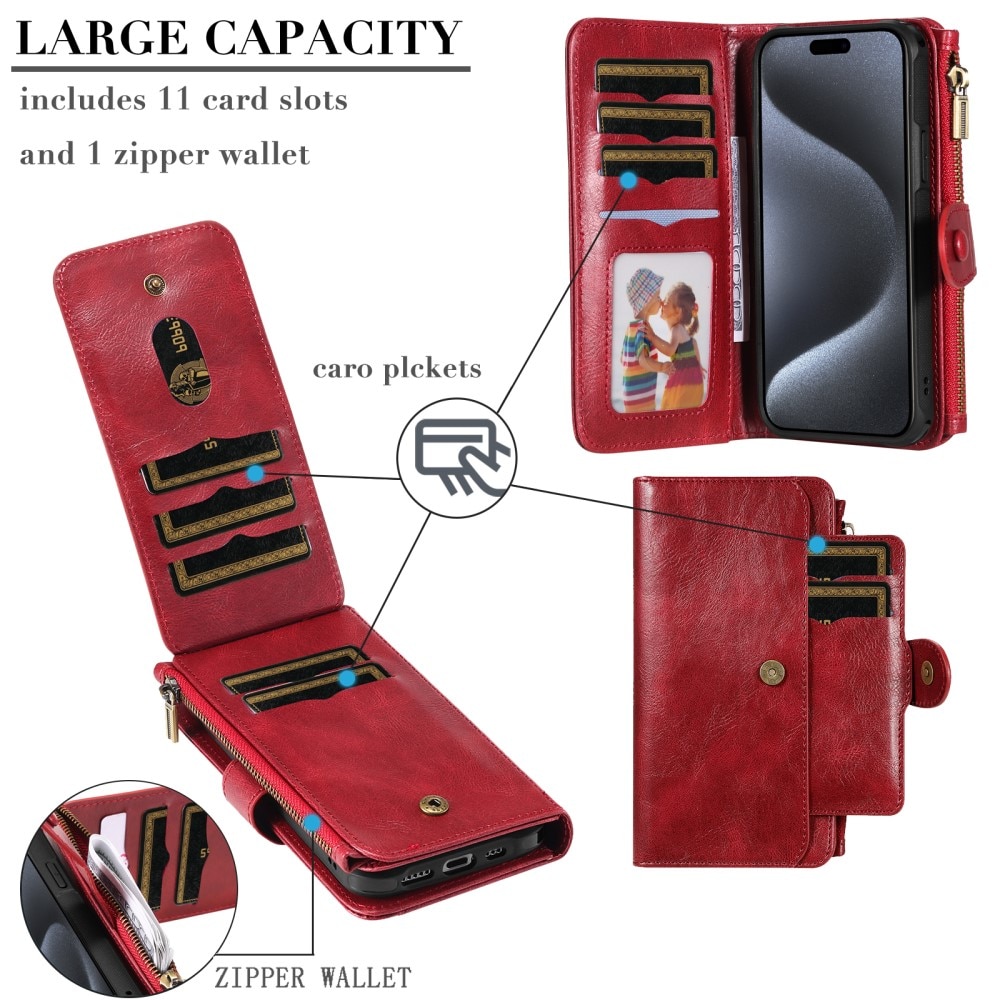 Magnet Leather Multi Wallet iPhone 15 Pro, rouge