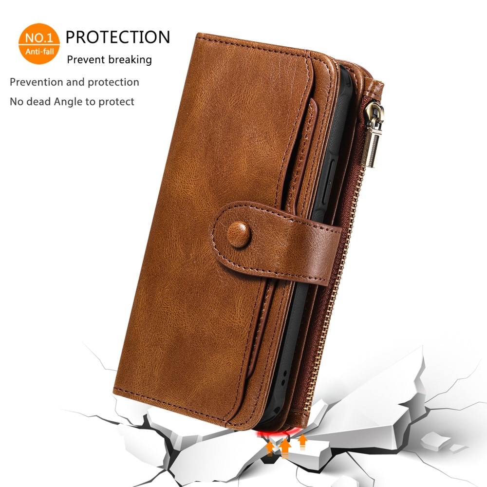 Magnet Leather Multi Wallet iPhone 15 Pro, marron