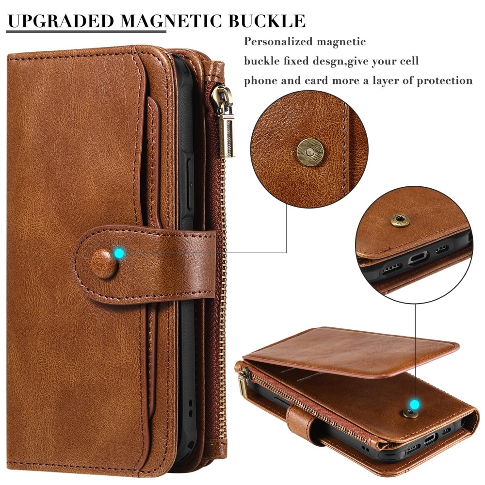 Magnet Leather Multi Wallet iPhone 15 Pro, marron