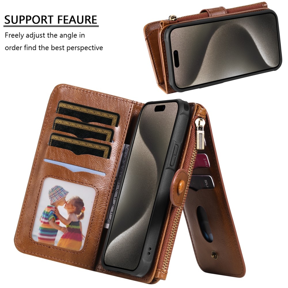 Magnet Leather Multi Wallet iPhone 15 Pro Max, marron