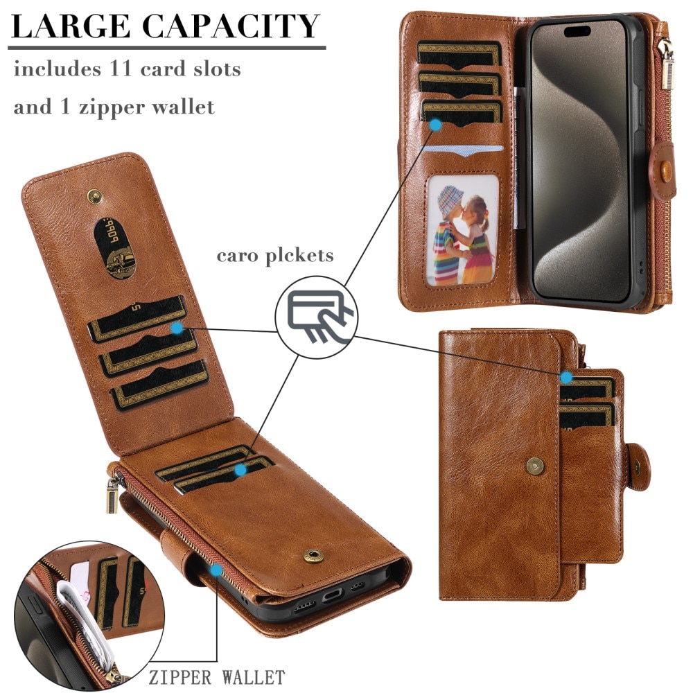 Magnet Leather Multi Wallet iPhone 15 Pro Max, marron